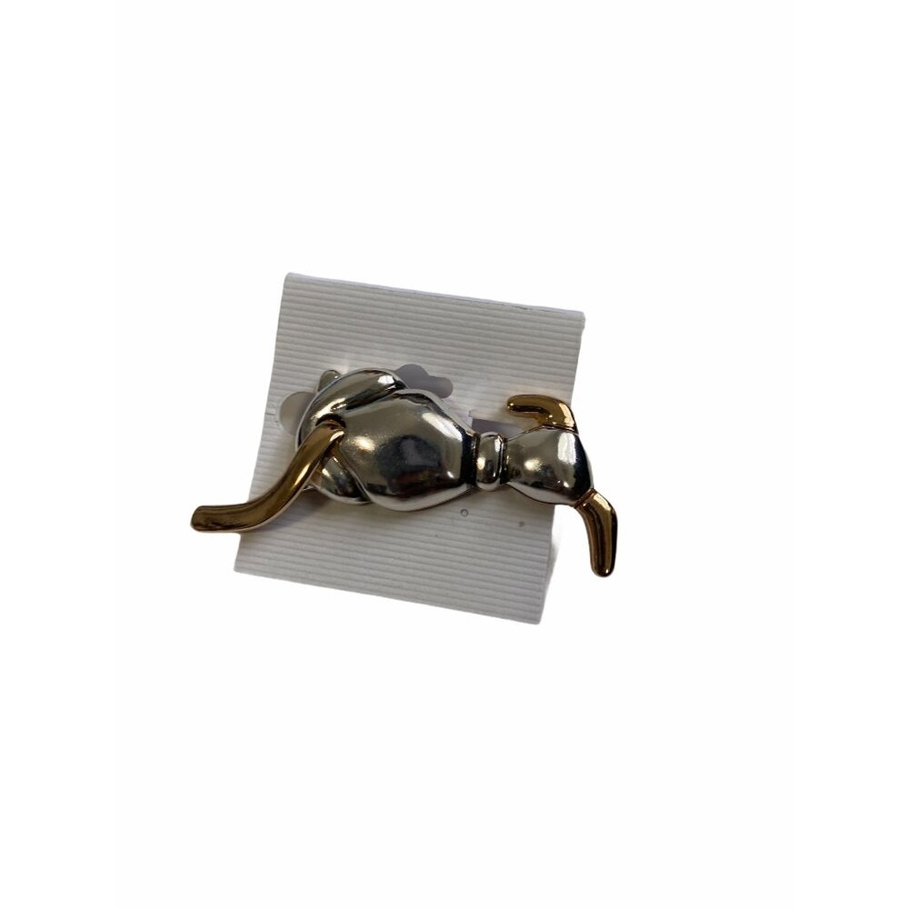 Wagging Tails Puppy Pin Two Tone Dog Silver Plated Gold Accents‎ 3 in Brooch